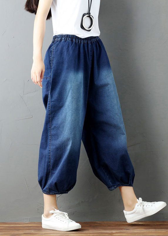 Bohemian Denim blue wrinkled lantern Pants