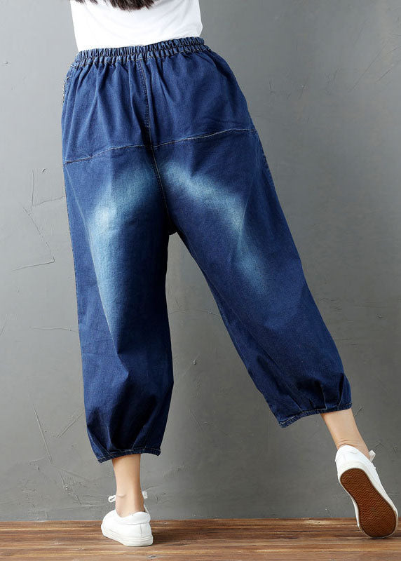 Pantalones de mezclilla azul bohemio con diseño de farol arrugado