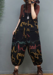 Bohemian Graphic Print Patchwork Denim Lantern Jumpsuits