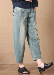 Bohemian Light Blue Button Pockets Casual Harem Fall Denim Pants