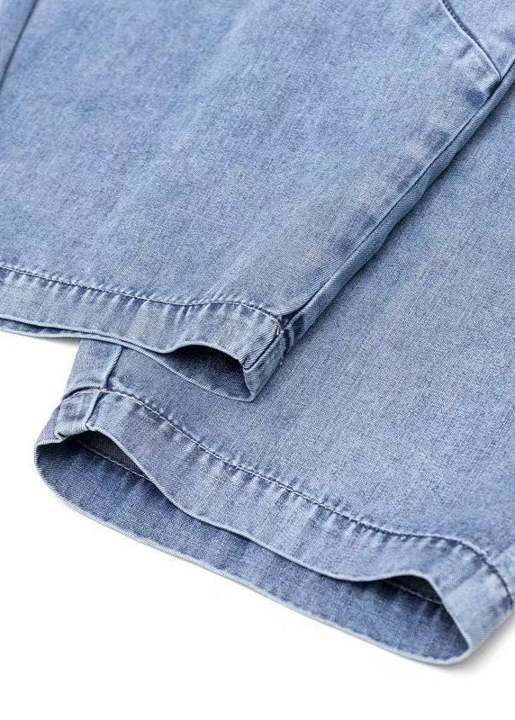 Böhmische hellblaue Haremshose aus Baumwolldenim mit elastischen Taillentaschen