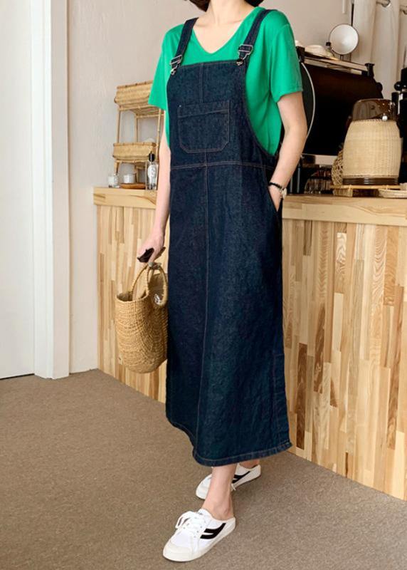 Bohemian Spaghetti Strap pockets clothes Shape denim blue Dresses