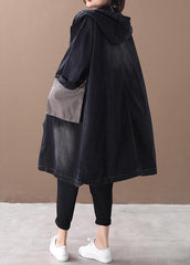 Bohemian denim black Fine tunic pattern Outfits hooded Large pockets winter coats