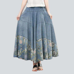 Bohemian flowery denim skirt