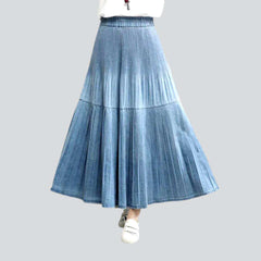 Bohemian pleated denim skirt