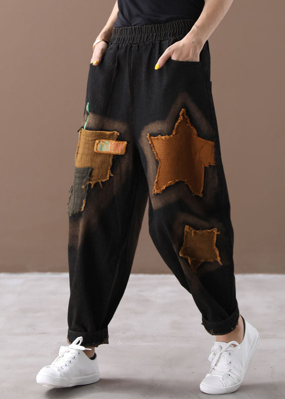 Pantalones casuales de mezclilla con bolsillos negros bohemios de invierno