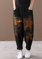 Pantalones casuales de mezclilla con bolsillos negros bohemios de invierno