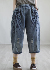 Pantalones vaqueros bordados en azul bohemio