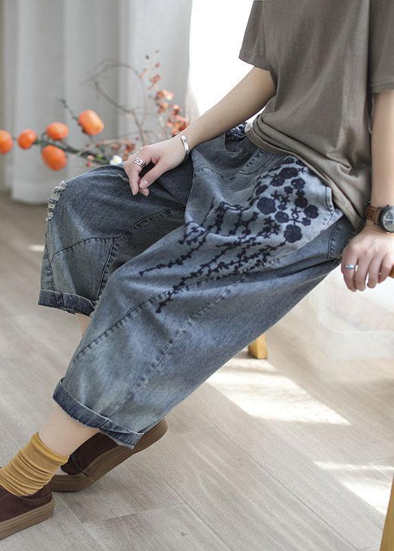 Boho Blue Embroideried Denim Pants