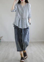 Boho Blue Embroideried Denim Pants