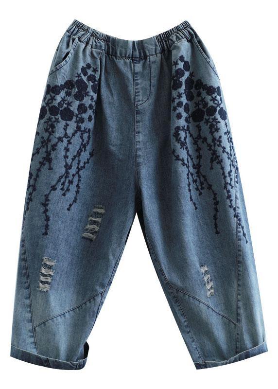 Boho Blue Embroideried Denim Pants