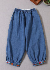 Pantalones vaqueros bordados en azul boho