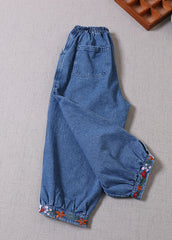 Pantalones vaqueros bordados en azul boho