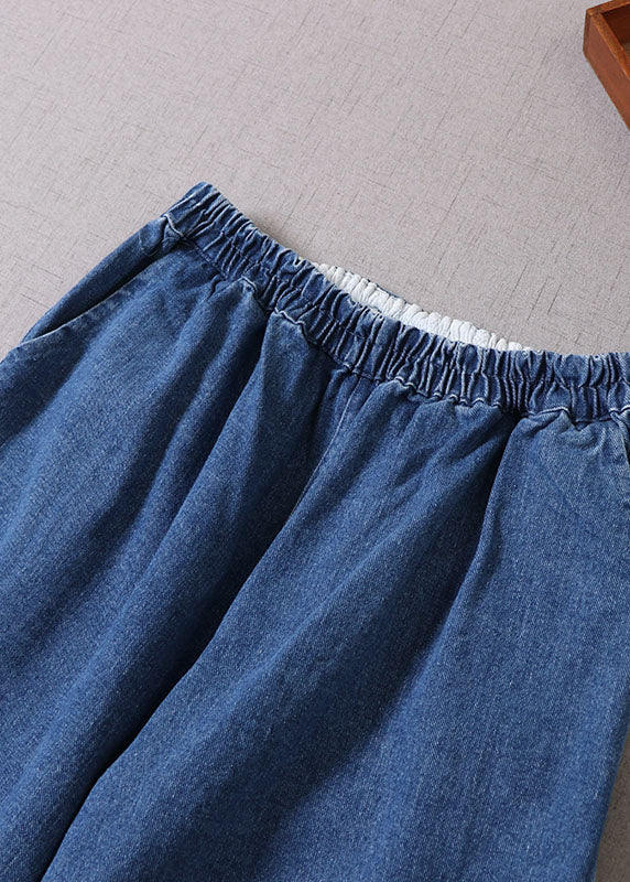 Pantalones vaqueros bordados en azul boho