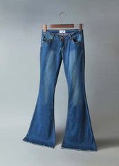 Boho-blaue Slim Fit-Jeanshose mit hoher Taille