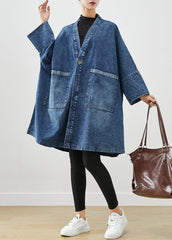 Boho Blau Übergroße Taschen Denim Trenchcoats Fledermausärmel