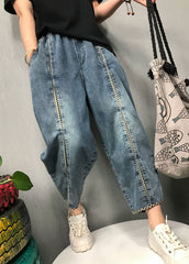 Boho Blue Plaid Patchwork denim Pants