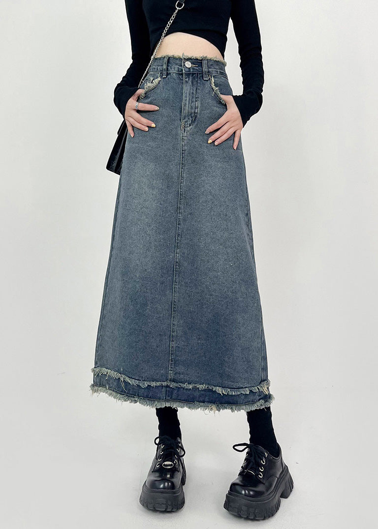 Boho Denim Blau Patchwork High Waist Maxiröcke