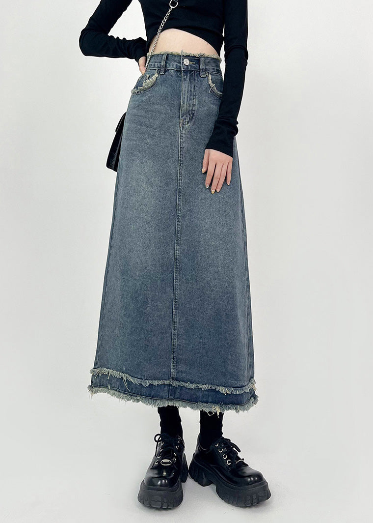 Boho Denim Blau Patchwork High Waist Maxiröcke