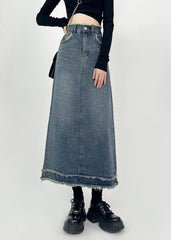 Boho Denim Blue Patchwork High Waist Maxi Skirts