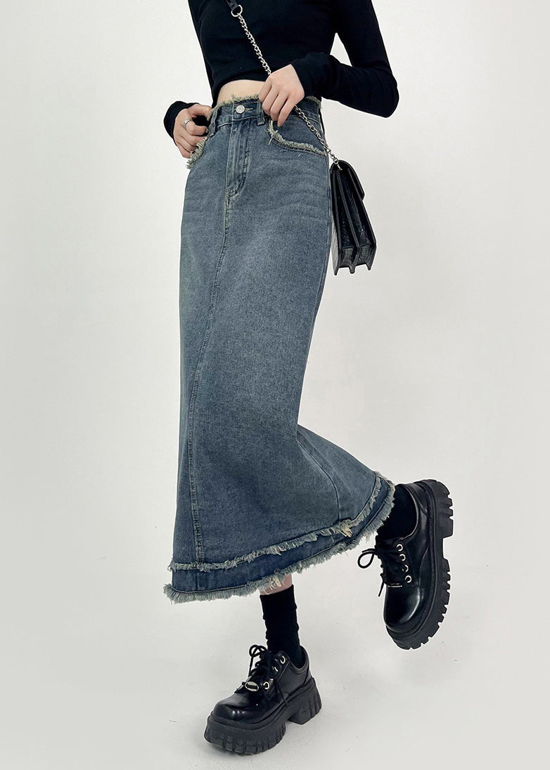 Boho Denim Blau Patchwork High Waist Maxiröcke