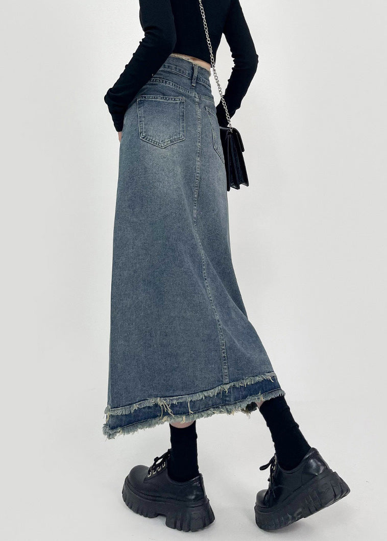 Boho Denim Blau Patchwork High Waist Maxiröcke