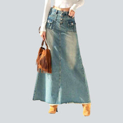 Boho chic sanded denim skirt