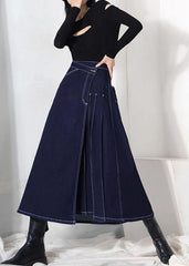 Boho denim blue-print2 zippered asymmetrical design Skirt