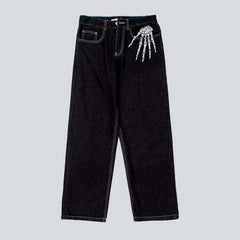 Bone print baggy men jeans