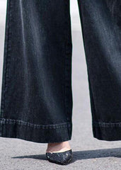 Boutique Black Pockets Draping Cotton Denim Straight Pants