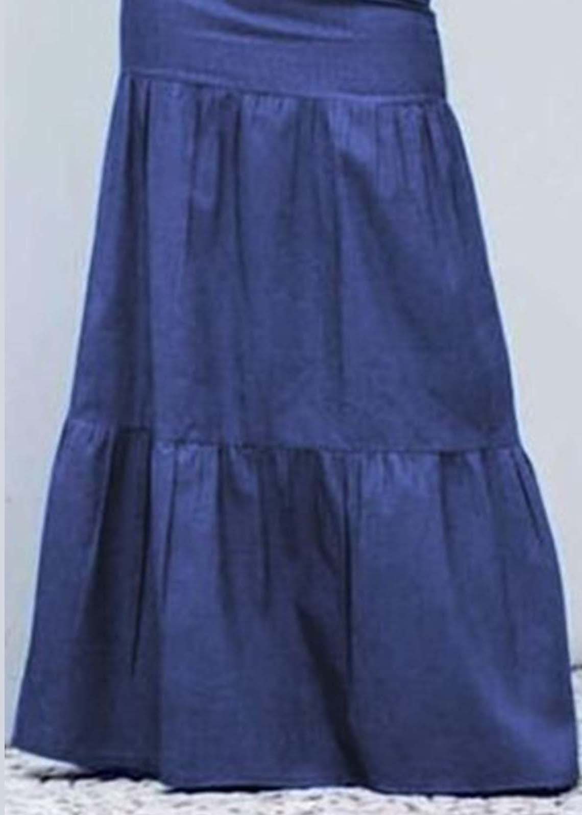 Boutique Blue High Waist Patchwork Wrinkled Denim Skirt