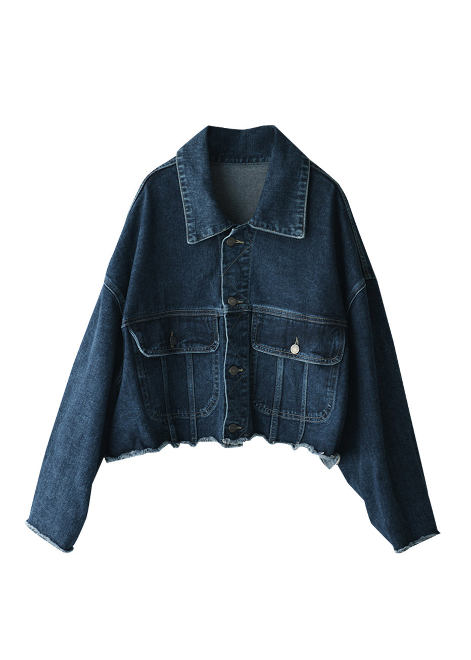 Boutique Blue Peter Pan Collar Button Cotton Denim Coat all