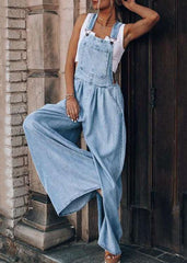 Boutique Light Blue Patchwork Denim Overalls Jumpsuit