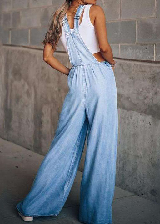 Boutique Light Blue Patchwork Denim Overalls Jumpsuit