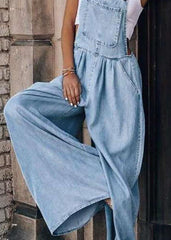 Boutique Light Blue Patchwork Denim Overalls Jumpsuit