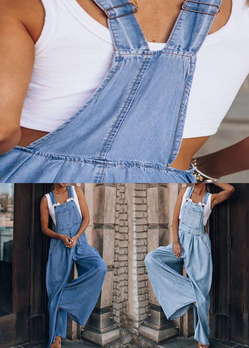 Boutique Light Blue Patchwork Denim Overalls Jumpsuit