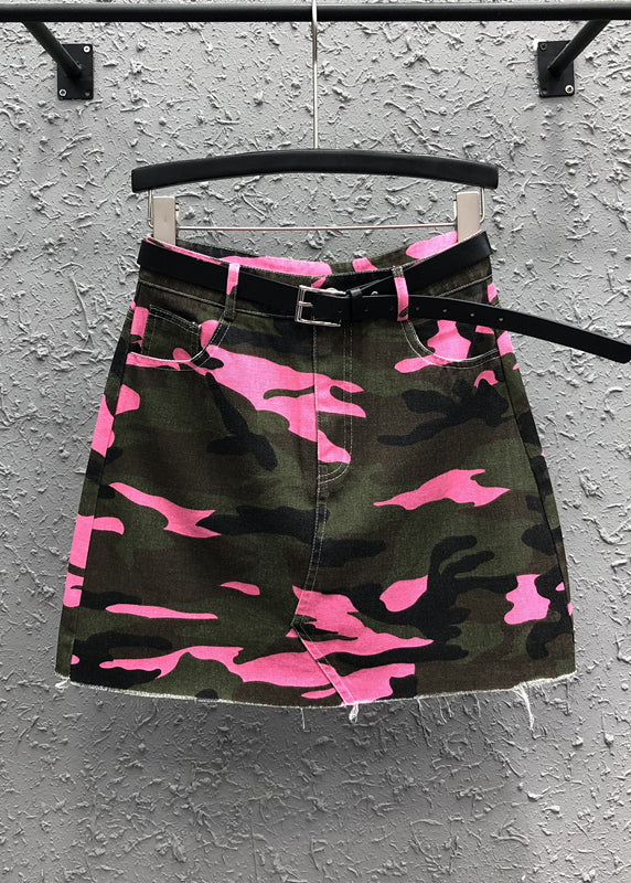 Boutique Rose Camouflage Pockets Patchwork Denim Skirt