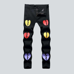 Broken heart print men jeans