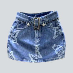 Butterfly print mini denim skort