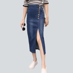 Button-down slit denim skirt