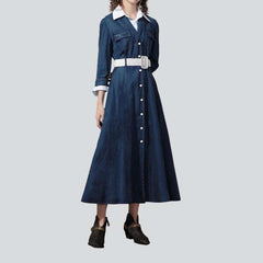 Buttoned denim dress with belt