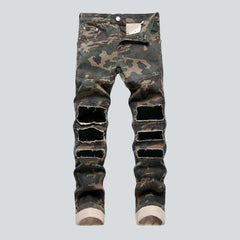 Camouflage print distressed men jeans