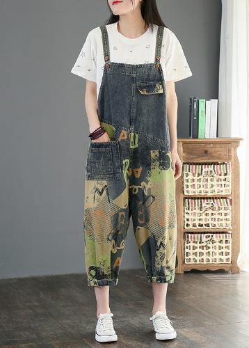 Camouflage printed denim overalls plus size's casual cropped harem pants