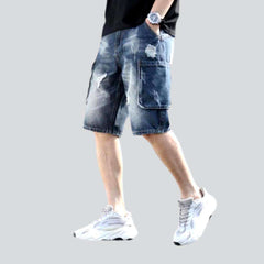 Zerrissene Cargo-Jeansshorts in Blau