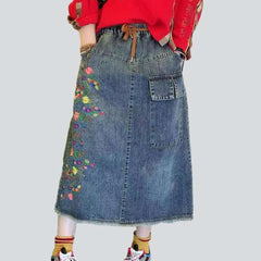 Cargo embroidered women denim skirt