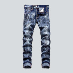 Cartoon ornament print men jeans