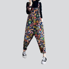 Cartoon print denim jumpsuit for women