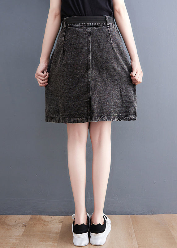 Casual Black Asymmetrical Design Pockets Denim Short Skirt