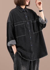 Casual Black Loose Casual Denim Fall Long Sleeve Coat