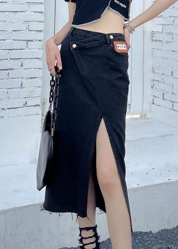 Casual Black High Waist Denim Casual Skirts